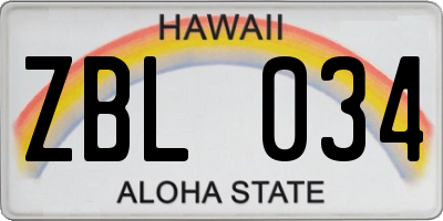 HI license plate ZBL034