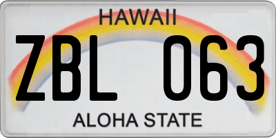 HI license plate ZBL063