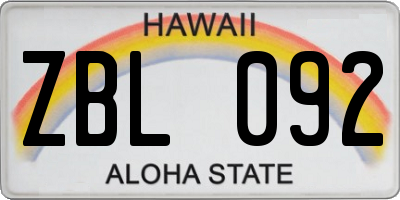 HI license plate ZBL092