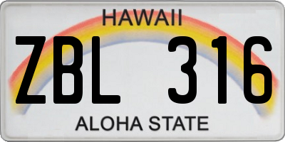 HI license plate ZBL316