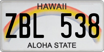 HI license plate ZBL538