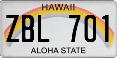 HI license plate ZBL701