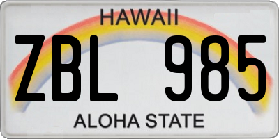HI license plate ZBL985