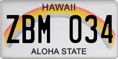 HI license plate ZBM034