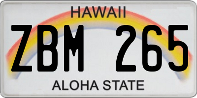 HI license plate ZBM265
