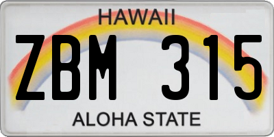 HI license plate ZBM315