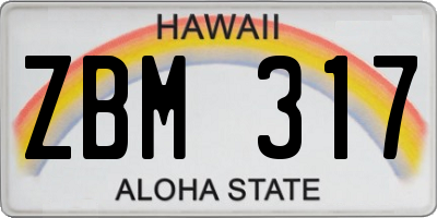 HI license plate ZBM317