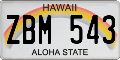 HI license plate ZBM543