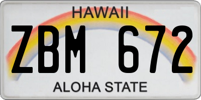 HI license plate ZBM672