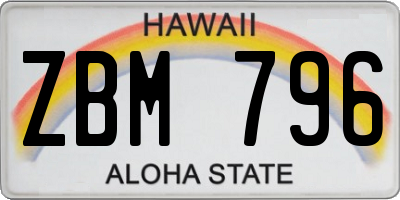 HI license plate ZBM796