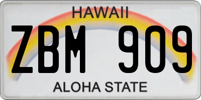 HI license plate ZBM909