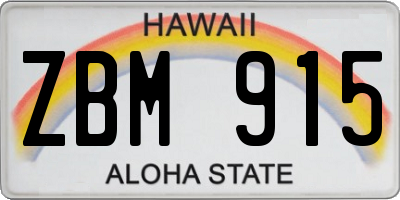 HI license plate ZBM915