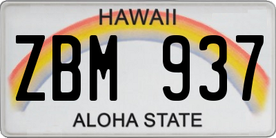 HI license plate ZBM937