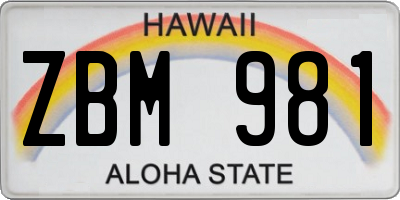 HI license plate ZBM981