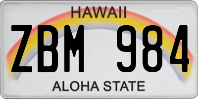 HI license plate ZBM984