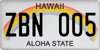 HI license plate ZBN005