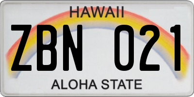 HI license plate ZBN021