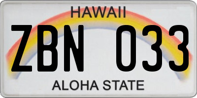 HI license plate ZBN033