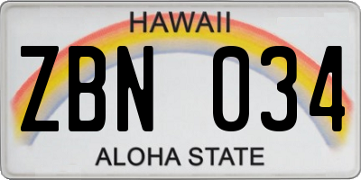 HI license plate ZBN034