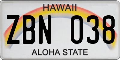 HI license plate ZBN038