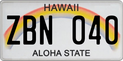 HI license plate ZBN040