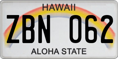 HI license plate ZBN062