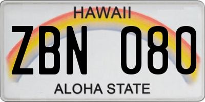 HI license plate ZBN080