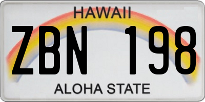 HI license plate ZBN198