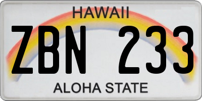 HI license plate ZBN233