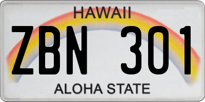 HI license plate ZBN301