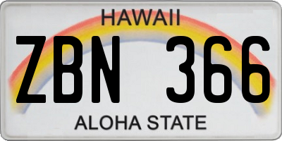 HI license plate ZBN366