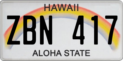 HI license plate ZBN417