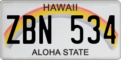 HI license plate ZBN534