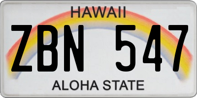 HI license plate ZBN547