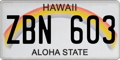 HI license plate ZBN603