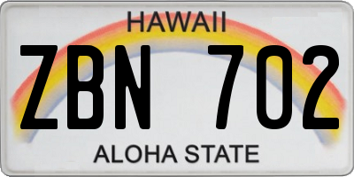 HI license plate ZBN702