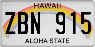 HI license plate ZBN915
