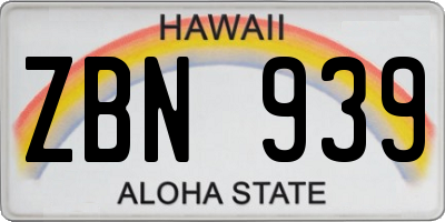 HI license plate ZBN939