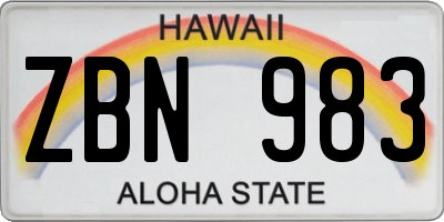 HI license plate ZBN983