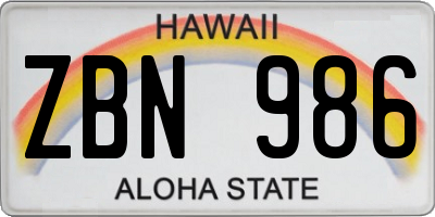 HI license plate ZBN986