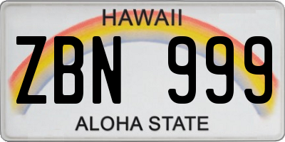HI license plate ZBN999