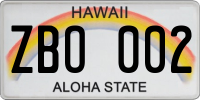 HI license plate ZBO002