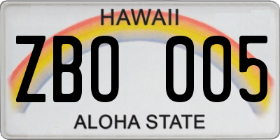 HI license plate ZBO005