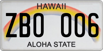 HI license plate ZBO006