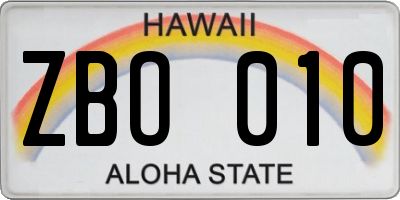 HI license plate ZBO010