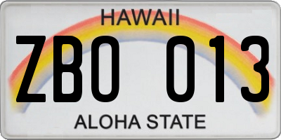 HI license plate ZBO013