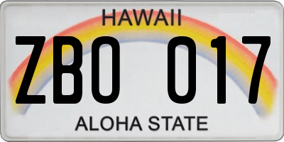 HI license plate ZBO017