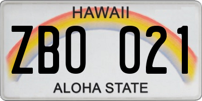 HI license plate ZBO021