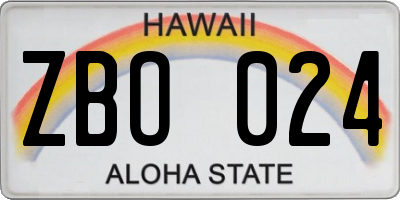HI license plate ZBO024