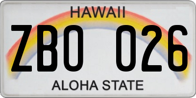 HI license plate ZBO026